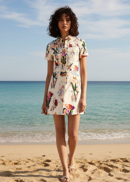 Abito_Donna_Desigual_Beige_Floreale_con_Bottoni