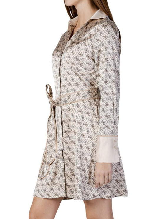 Abito Donna Guess Chemisier Beige con Stampa