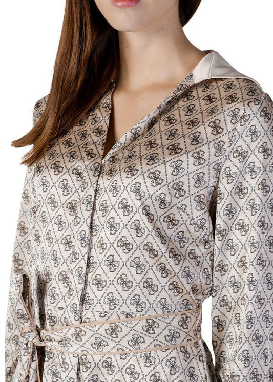 Abito Donna Guess Chemisier Beige con Stampa