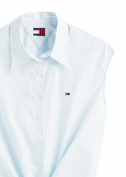 Camicia Donna Tommy Hilfiger Jeans Azzurra Smanicata in Cotone Organico