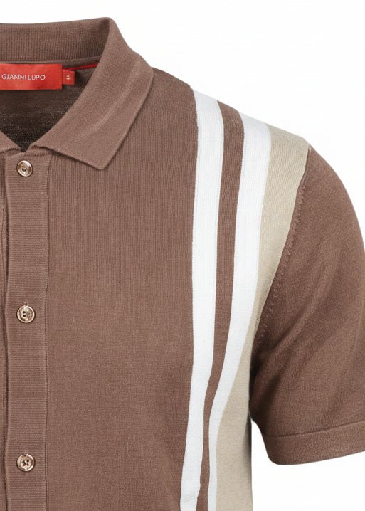 Men's Gianni Lupo Brown Striped Cardigan with Buttons