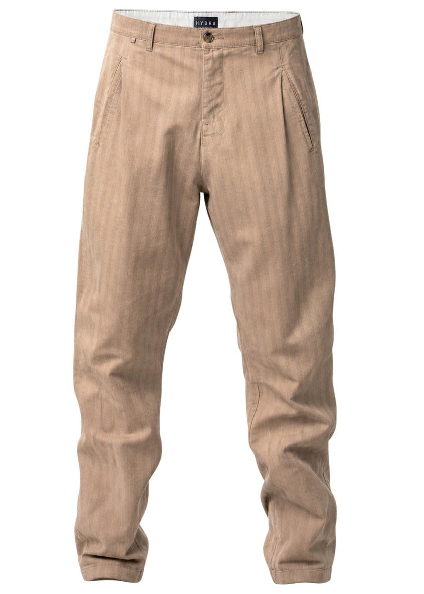 Pantaloni Uomo Hydra Clothing Beige a Righe in Cotone
