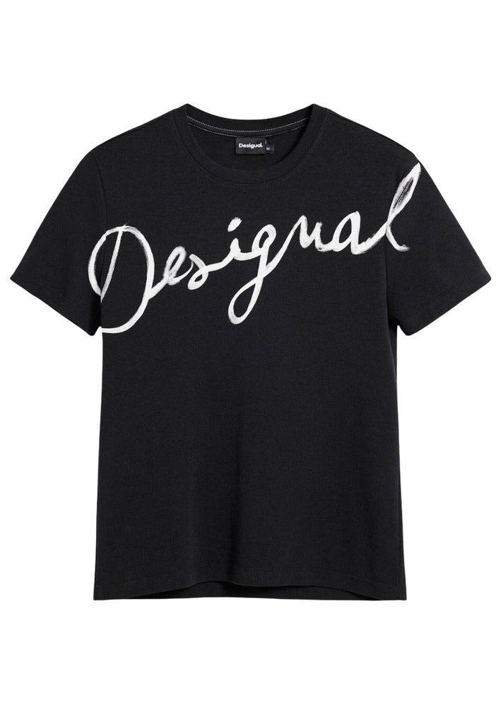 T-Shirt Donna Desigual Nera con Stampa in Cotone