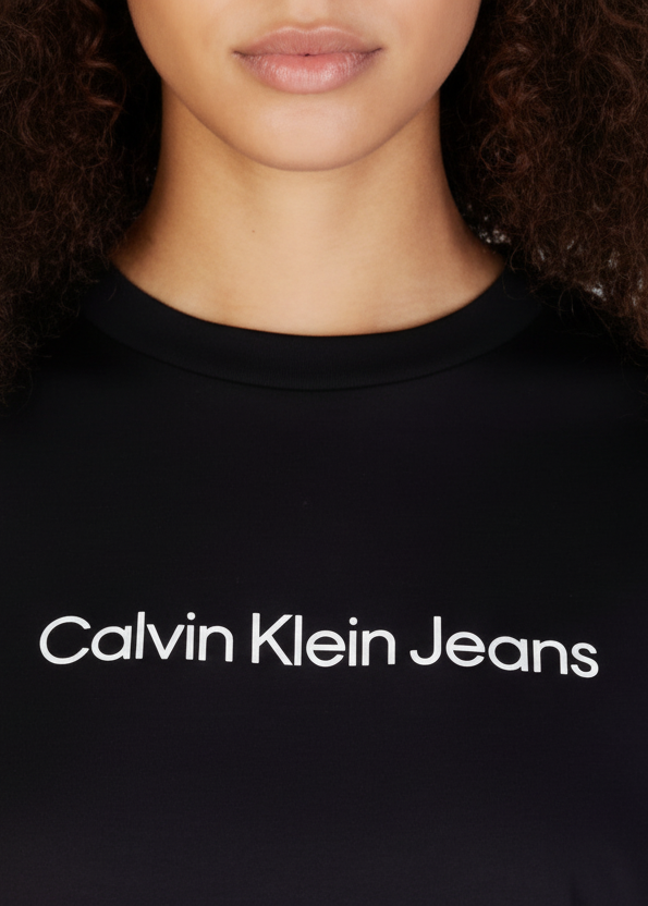 T-shirt Donna Calvin Klein Jeans Nera in Cotone