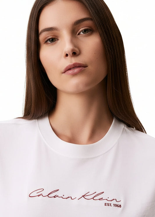 T-shirt Donna Calvin Klein Jeans in Cotone Bianco con Stampa