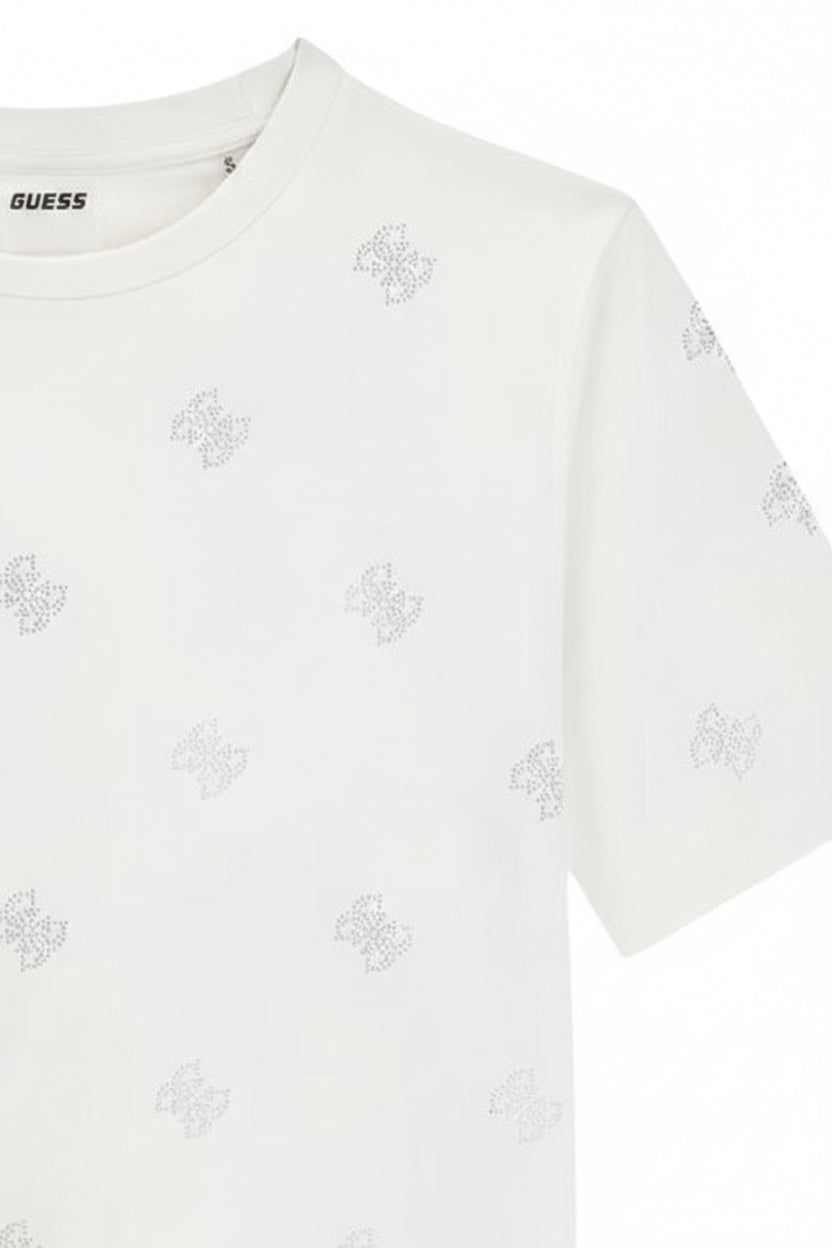 T-shirt Donna Guess Bianca con Strass in Cotone
