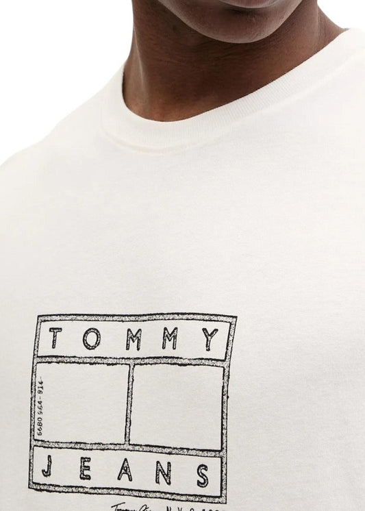 T-shirt Uomo Tommy Hilfiger Jeans Bianca in Cotone Organico con Stampa