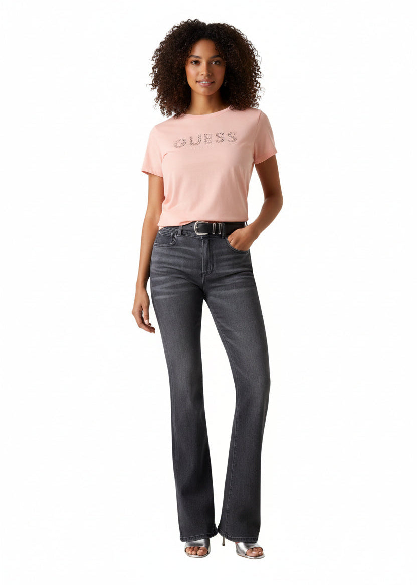 T-shirt Donna Guess Rosa con Strass – Cotone