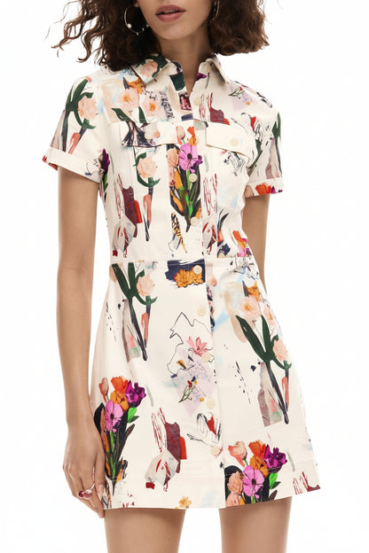 Abito Donna Desigual Beige Floreale con Bottoni