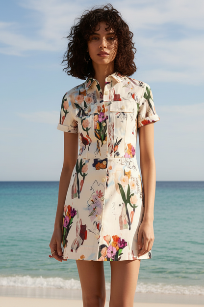 Abito_Donna_Desigual_Beige_Floreale_con_Bottoni