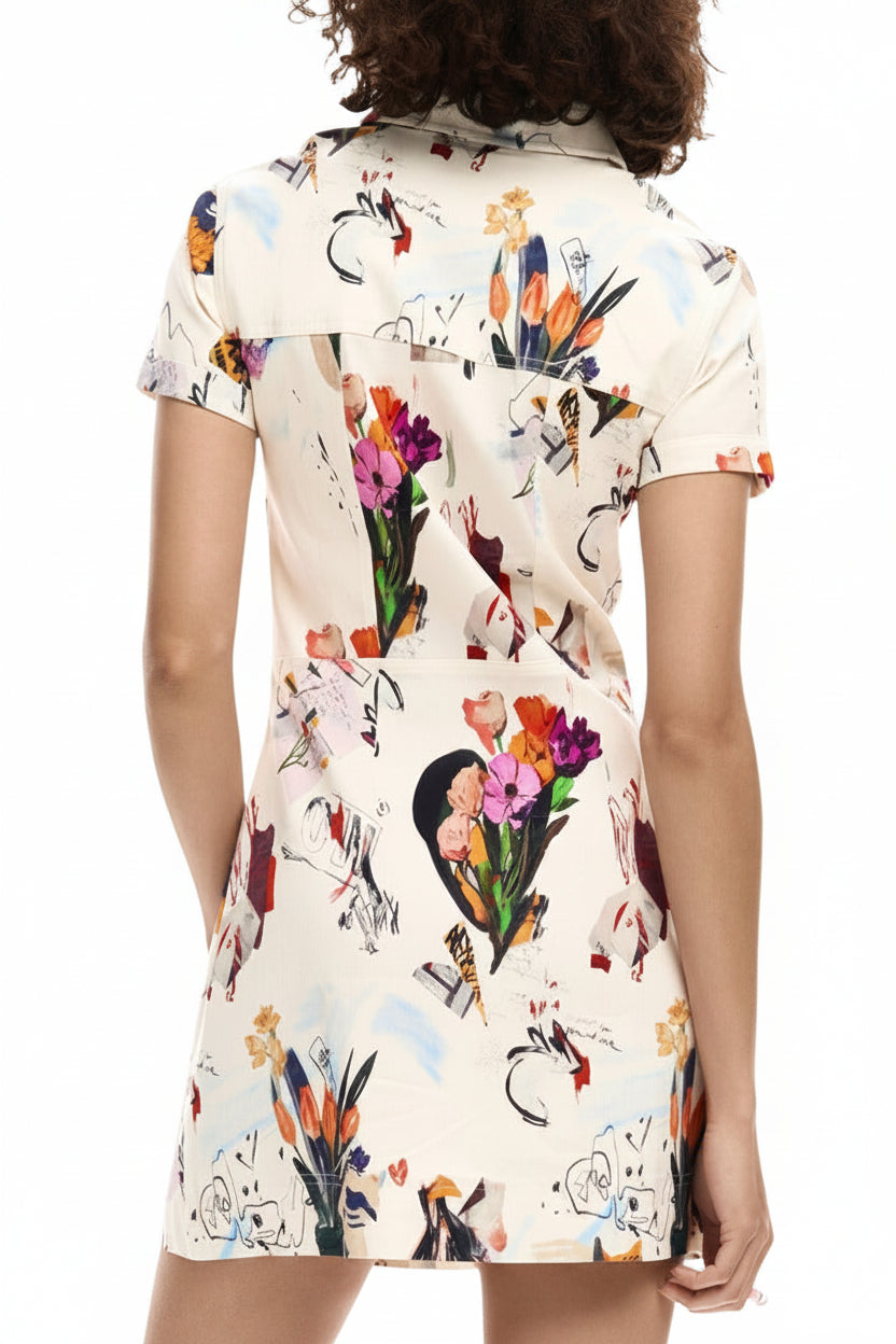 Abito Donna Desigual Beige Floreale con Bottoni