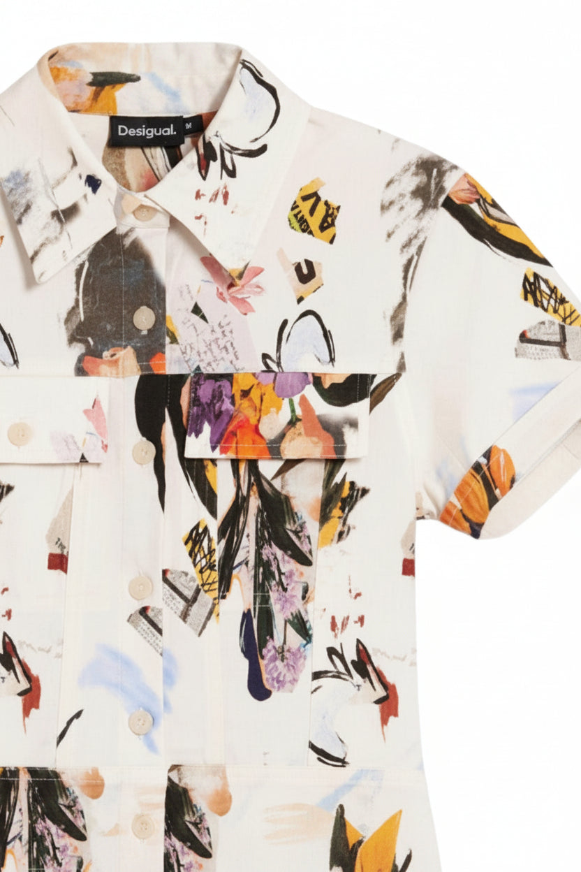 Abito Donna Desigual Beige Floreale con Bottoni