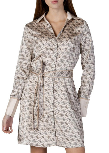 Abito Donna Guess Chemisier Beige con Stampa