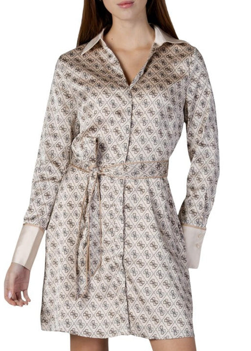 Abito Donna Guess Chemisier Beige con Stampa