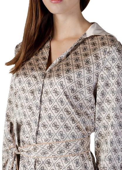 Abito Donna Guess Chemisier Beige con Stampa