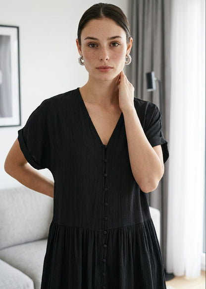 Abito Donna Only Nero Manica Corta Scollo a V