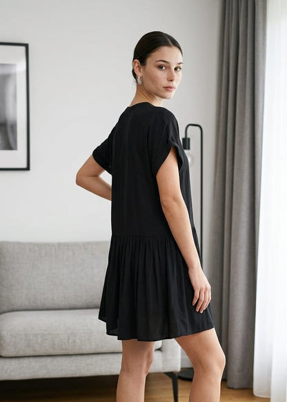 Abito Donna Only Nero Manica Corta Scollo a V