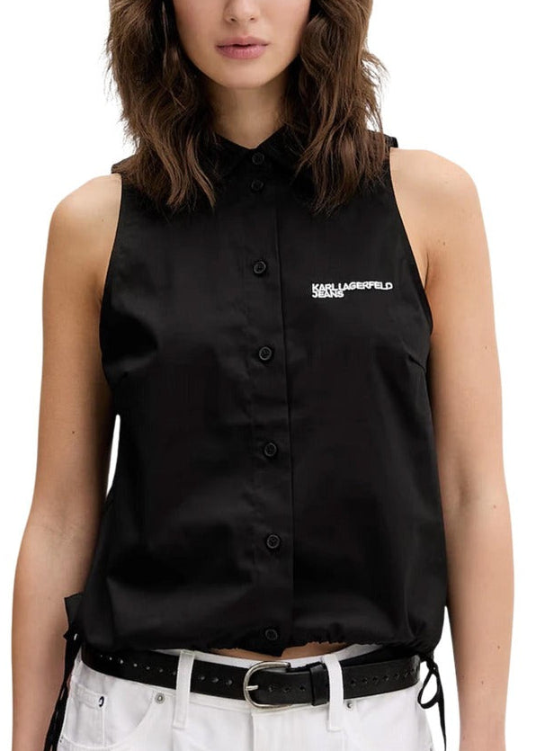Blouse Donna Karl Lagerfeld Jeans Nera Smanicata con Bottoni
