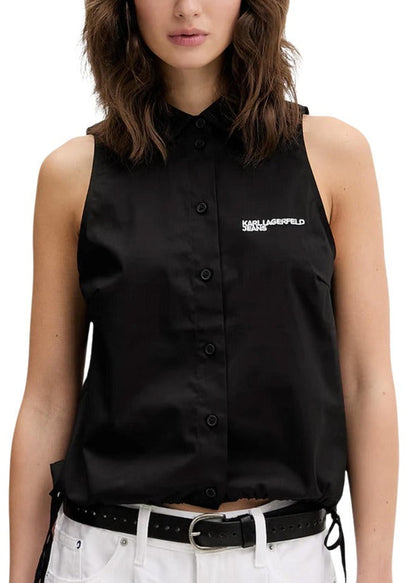 Blouse Donna Karl Lagerfeld Jeans Nera Smanicata con Bottoni