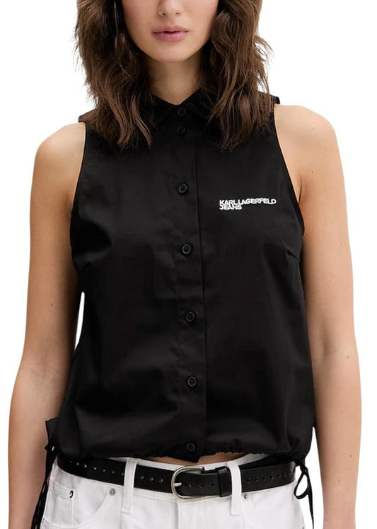 Blouse Donna Karl Lagerfeld Jeans Nera Smanicata con Bottoni