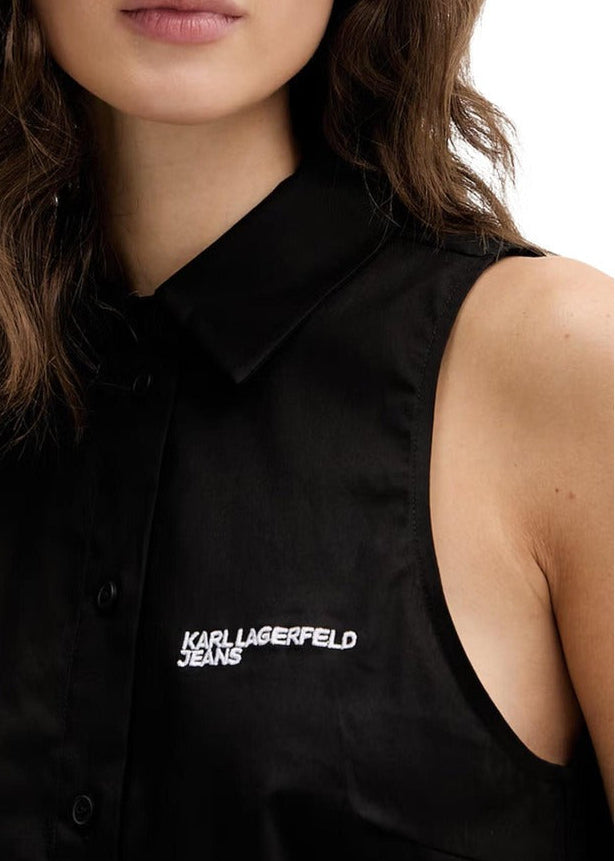 Blouse Donna Karl Lagerfeld Jeans Nera Smanicata con Bottoni