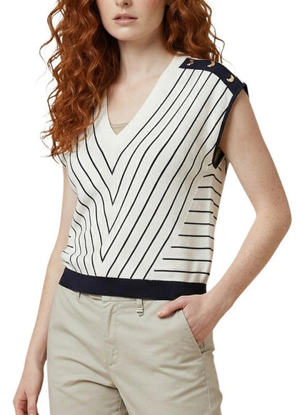 Blouse Donna Liu Jo Bianca a Righe Smanicata con Scollo a V
