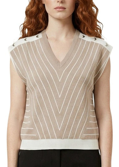Blouse Donna Liu Jo Bianca a Righe Smanicata con Scollo a V