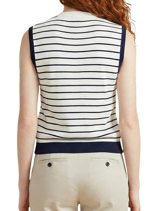 Blouse Donna Liu Jo Bianca a Righe Smanicata con Scollo a V