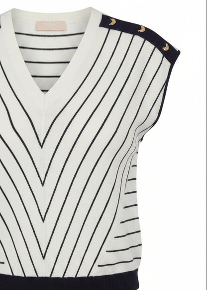 Blouse Donna Liu Jo Bianca a Righe Smanicata con Scollo a V