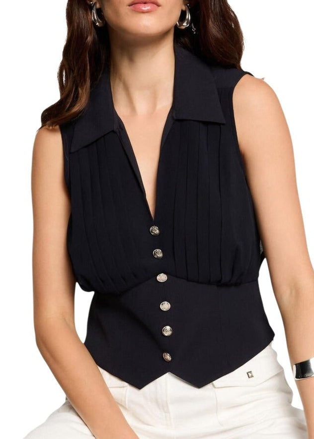 Blouse Donna Morgan De Toi Blu Smanicata con Scollo a V