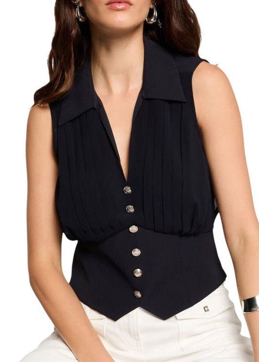 Blouse Donna Morgan De Toi Blu Smanicata con Scollo a V
