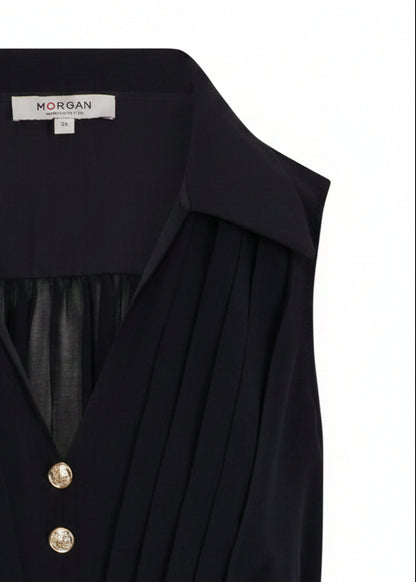 Blouse Donna Morgan De Toi Blu Smanicata con Scollo a V