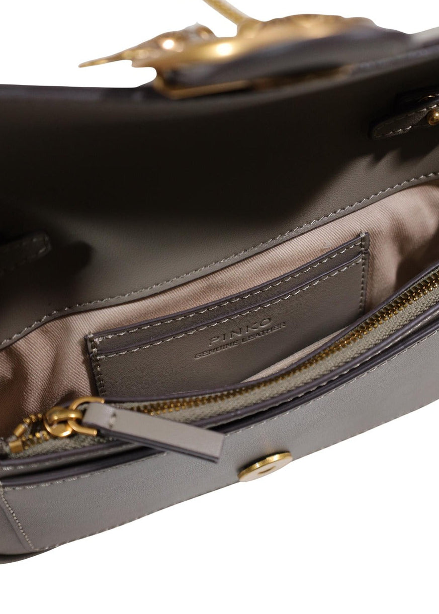 Borsa a Tracolla Pinko Grigia in Pelle con Gancio