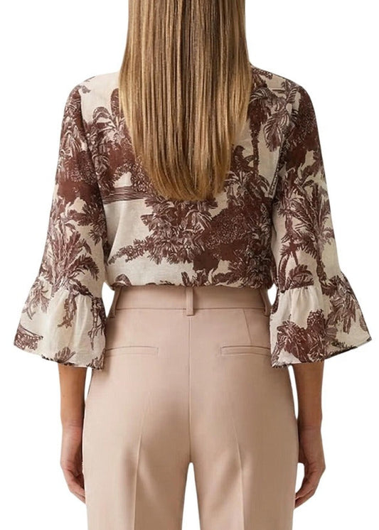 Camicia Donna Artigli Beige con Stampa Maniche 3/4