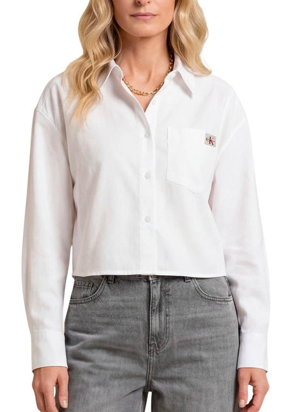 Camicia Donna Calvin Klein Jeans Bianca Maniche Corte con Tasca