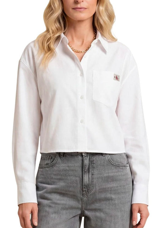 Camicia Donna Calvin Klein Jeans Bianca Maniche Corte con Tasca