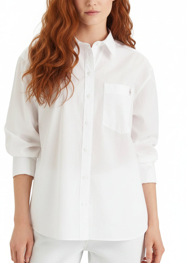 Camicia Donna Calvin Klein Jeans Bianca in Cotone con Tasca