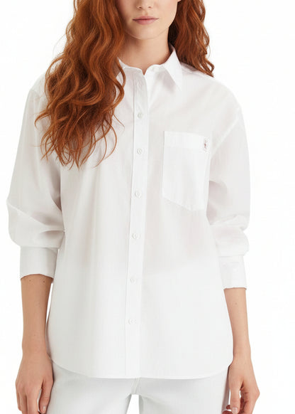 Camicia Donna Calvin Klein Jeans Bianca in Cotone con Tasca