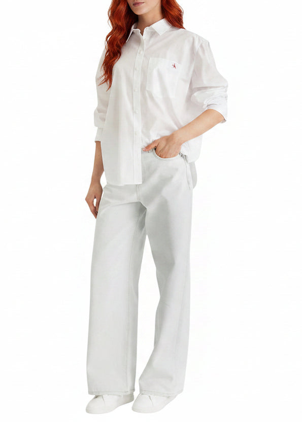 Camicia Donna Calvin Klein Jeans Bianca in Cotone con Tasca