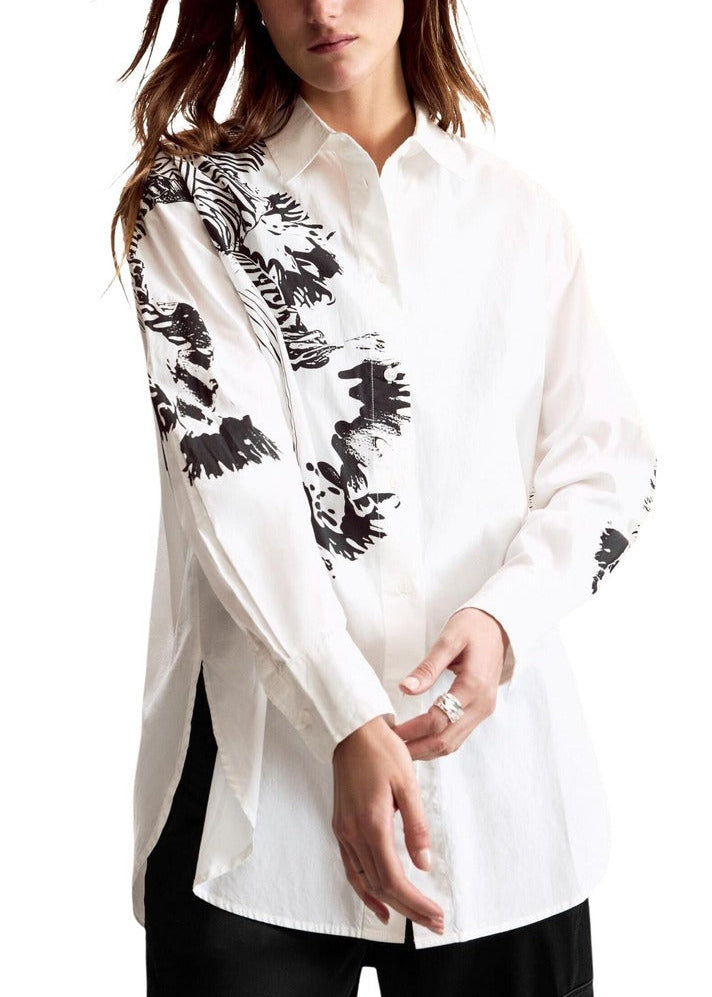 Camicia Donna Desigual Bianca con Stampa in Cotone