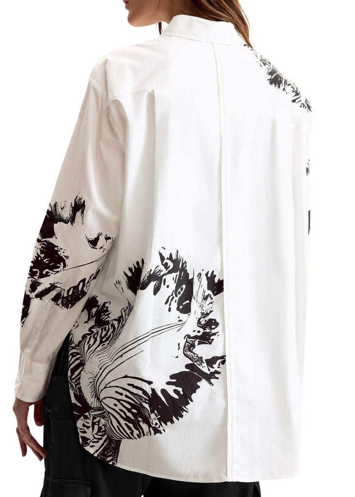 Camicia Donna Desigual Bianca con Stampa in Cotone