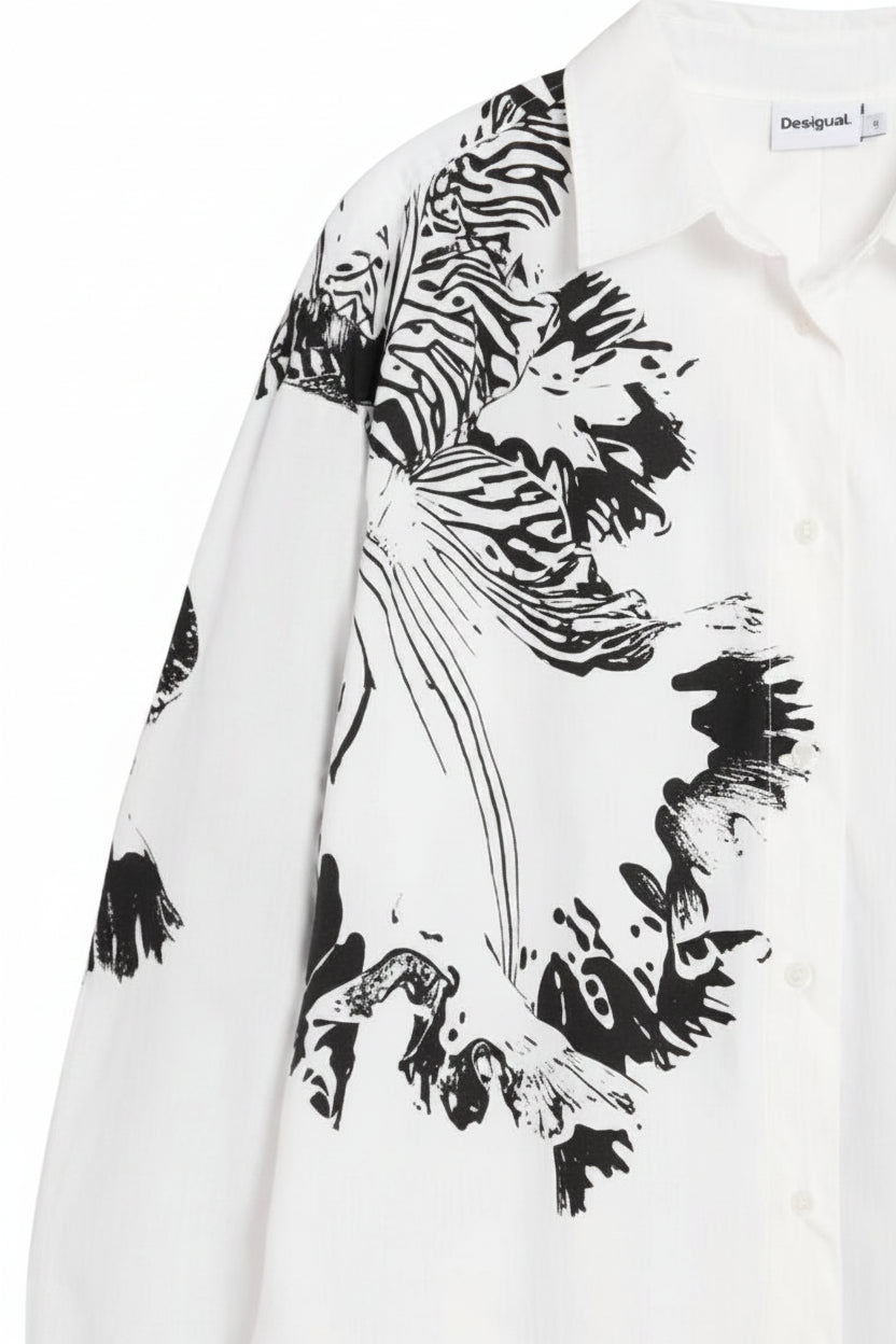 Camicia Donna Desigual Bianca con Stampa in Cotone