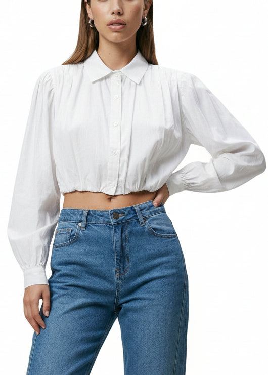 Camicia Donna I Am Bianca con Bottoni in Cotone Elasticizzato