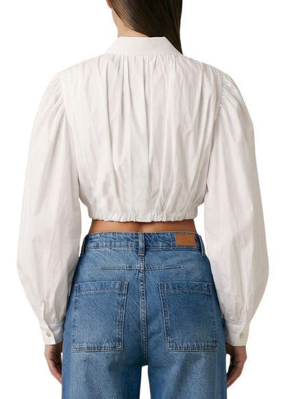 Camicia Donna I Am Bianca con Bottoni in Cotone Elasticizzato