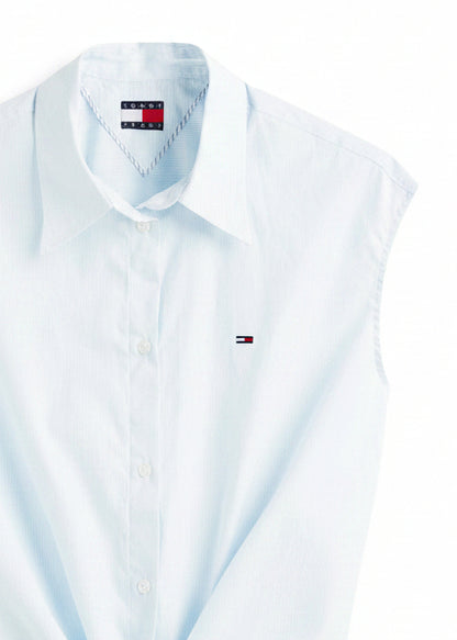 Camicia Donna Tommy Hilfiger Jeans Azzurra Smanicata in Cotone Organico
