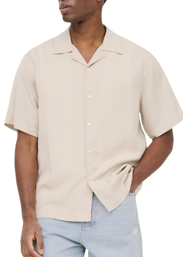 Camicia Uomo Only & Sons Beige Maniche Corte con Bottoni