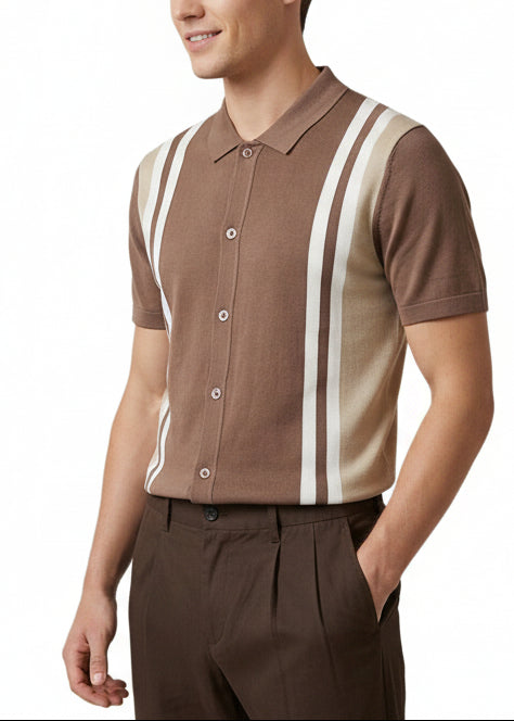Cardigan Uomo Gianni Lupo Marrone a Righe con Bottoni