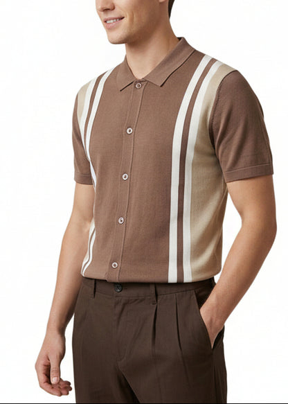 Cardigan Uomo Gianni Lupo Marrone a Righe con Bottoni