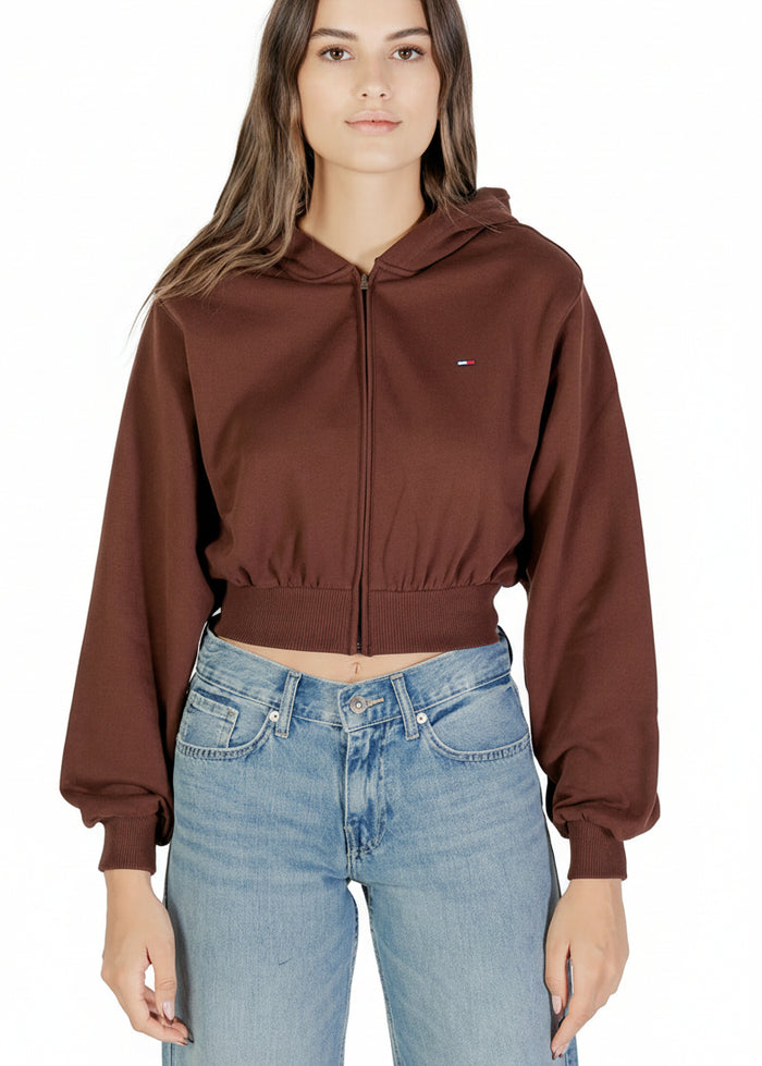 Felpa Donna Tommy Hilfiger Jeans Marrone in Cotone Organico con Cappuccio