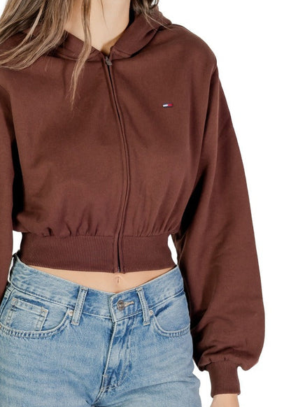Felpa Donna Tommy Hilfiger Jeans Marrone in Cotone Organico con Cappuccio